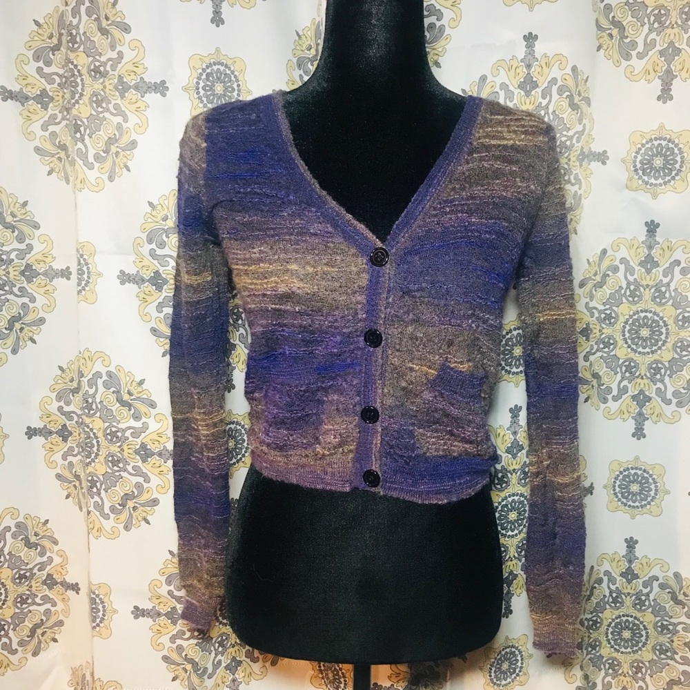 OF TWO MINDS Purple Wool Mohair Textured Cardigan